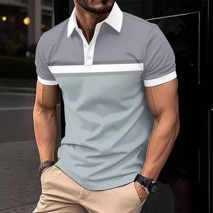 Herren Poloshirt – Slim Fit – Baumwolle – Bruststreifen – Kurze Ärmel – Kontrastsaum