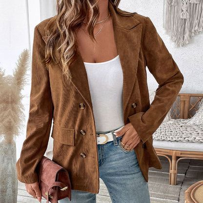 Damen Blazer – Tailored Fit – Cordoptik – Doppelreiher – Notch-Revers – Hüftlang