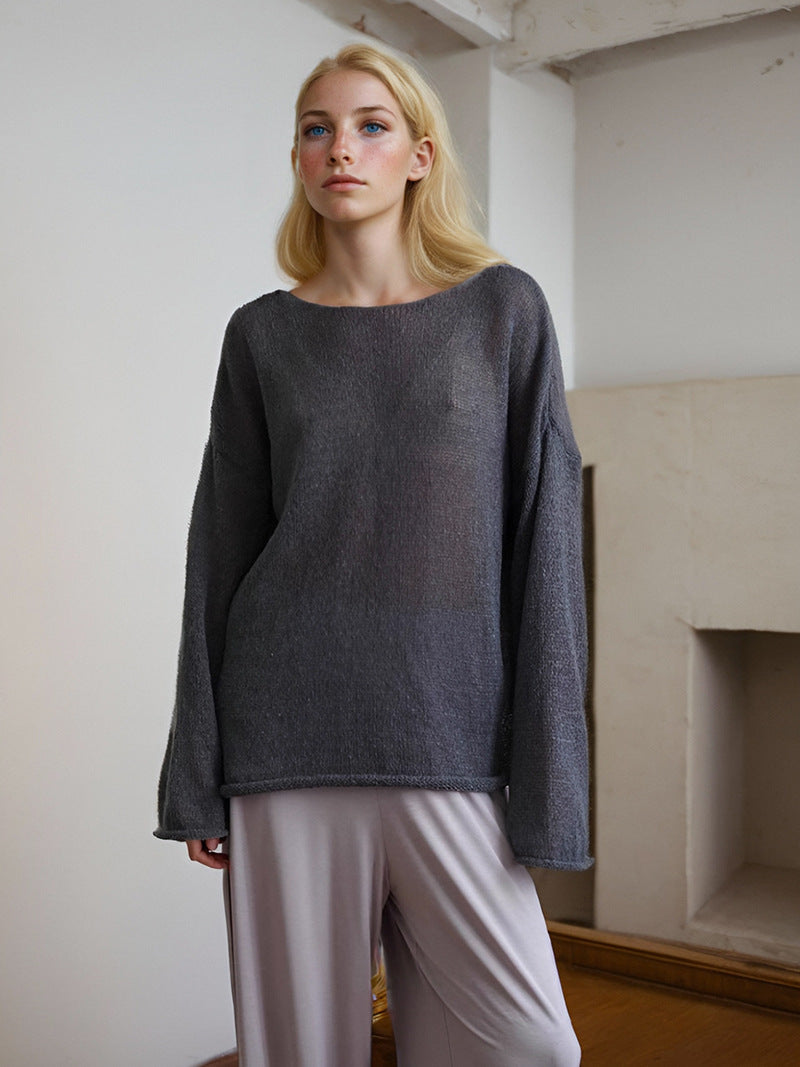 Damen Strickpullover – Leichtes Oversize Design – Lange Ärmel – Rundhalsausschnitt Casual