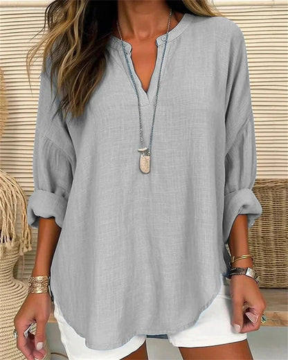 Damen Langarmshirt – Lockerer Schnitt – Stehkragen – Atmungsaktive Naturfaser