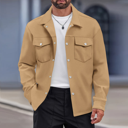 Herren Jacke – Moderner Schnitt – Wolloptik – Knopfverschluss – Brusttaschen