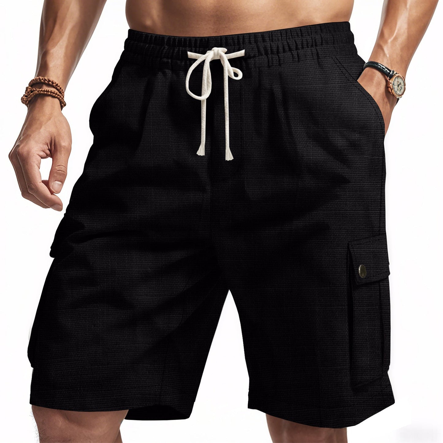 Herren Cargo Shorts – Relaxed Fit – Atmungsaktives Gewebe – Elastikbund mit Taschen