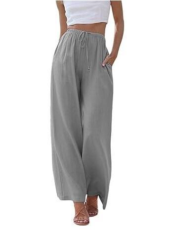 Damen Weite Hose – Linnenmix – Lockerer Schnitt – Kordelzug – Seitentaschen