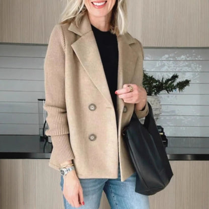 Damen Blazer – Oversized Fit – Doppelreiher – Gerippte Ärmel – Weiche Struktur