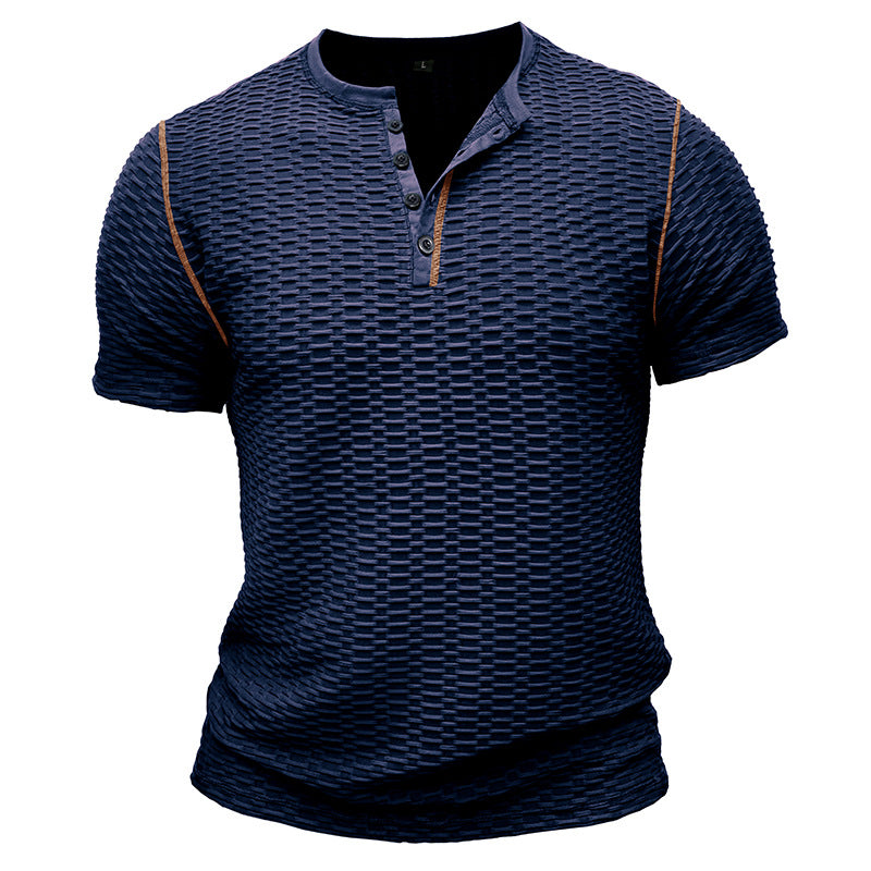 Herren Henley Shirt – Slim Fit – Strukturierte Textur – Kurzarm Freizeitlook