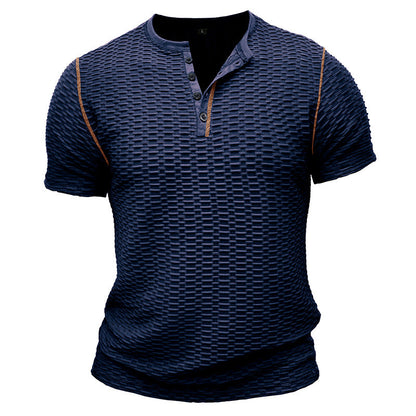 Herren Henley Shirt – Slim Fit – Strukturierte Textur – Kurzarm Freizeitlook