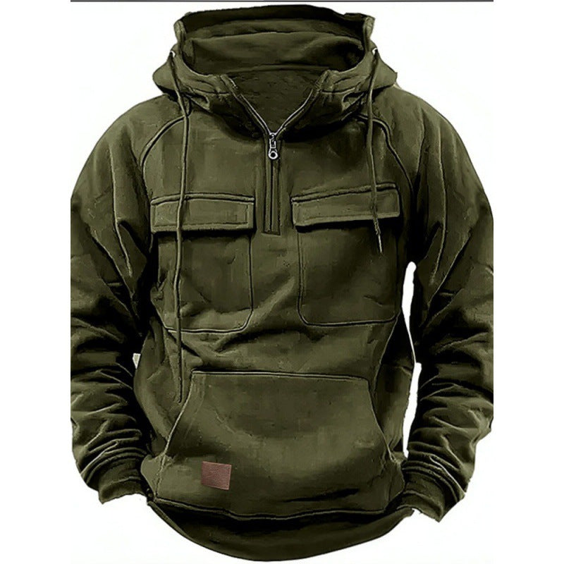 Herren Hoodie – Oversize Passform – Cottonmix – Half-Zip – Utility- und Kängurutaschen