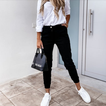 Damen Cropped Hose – Slim Fit – Baumwollmix – Elastischer Bund – Mit Taschen