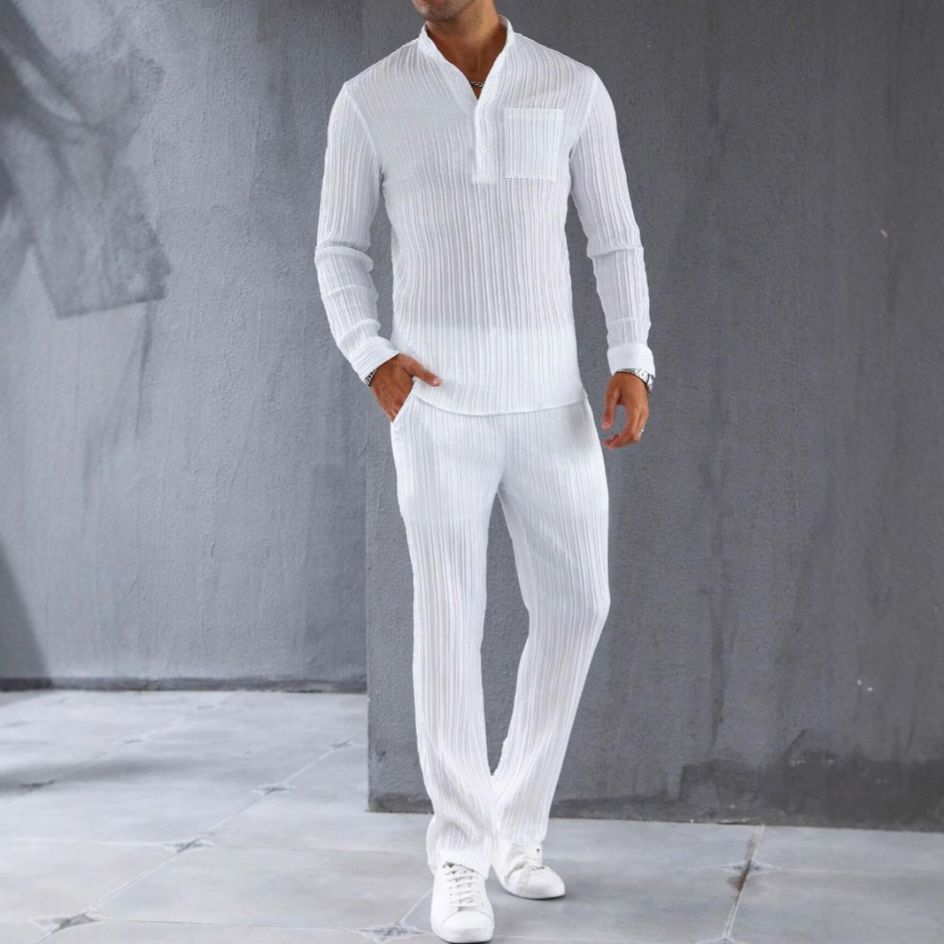 Herren Set aus Hemd und Hose – Slim Fit – Rippstruktur – Atmungsaktives Material