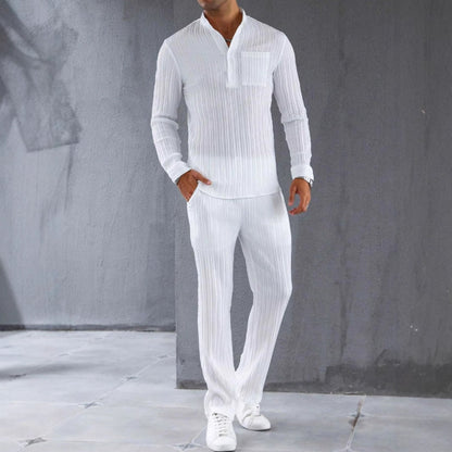 Herren Set aus Hemd und Hose – Slim Fit – Rippstruktur – Atmungsaktives Material