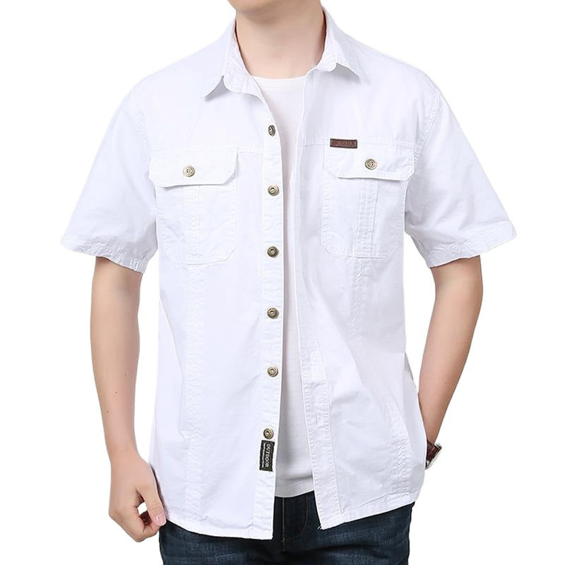 Herren Arbeitshemd Kurzarm – Relaxed Fit – Atmungsaktives Mischgewebe – Knopfleiste