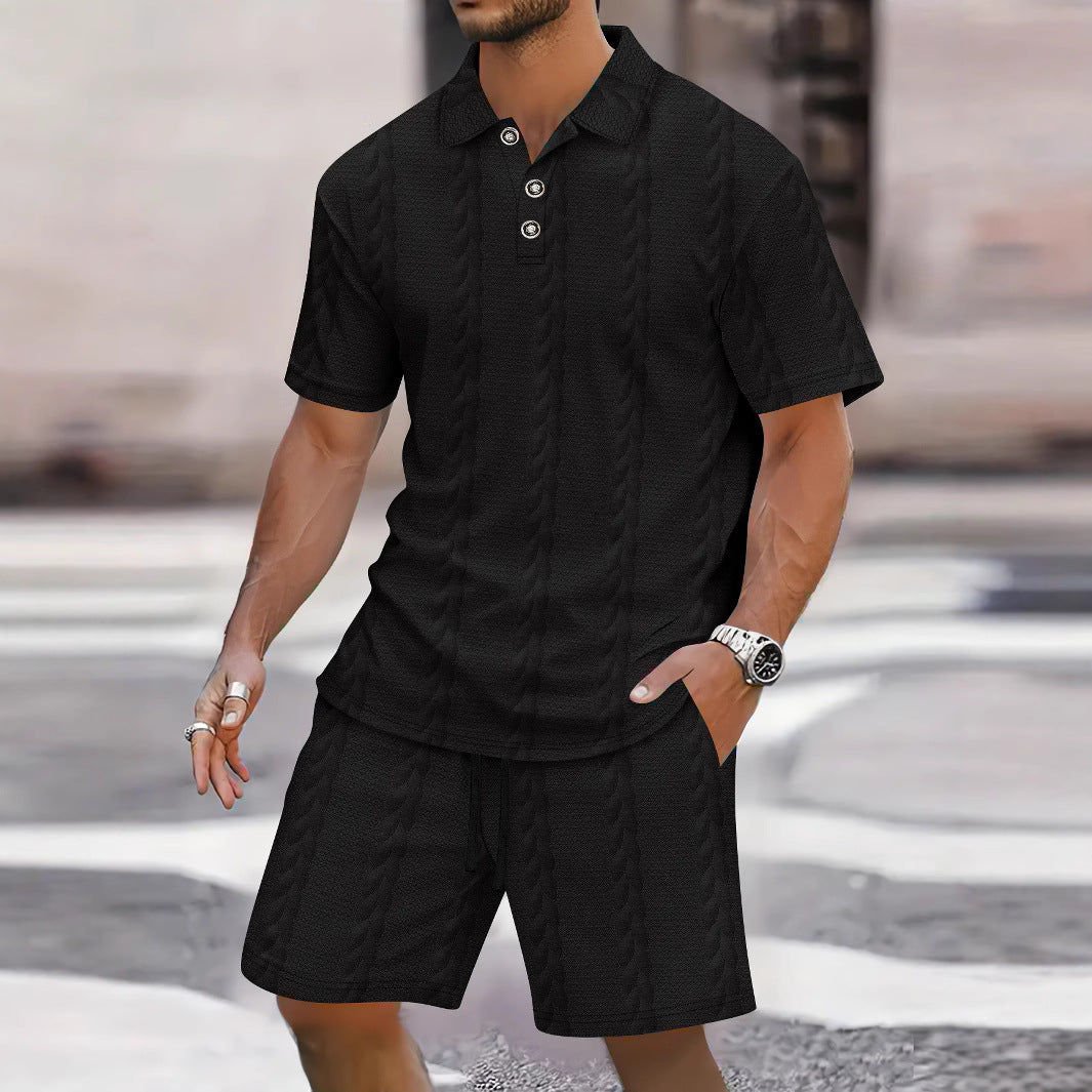 Herren Set aus Hemd und Bermudas – Lockerer Schnitt – Atmungsaktives Strickdesign