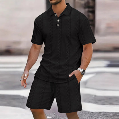Herren Set aus Hemd und Bermudas – Lockerer Schnitt – Atmungsaktives Strickdesign