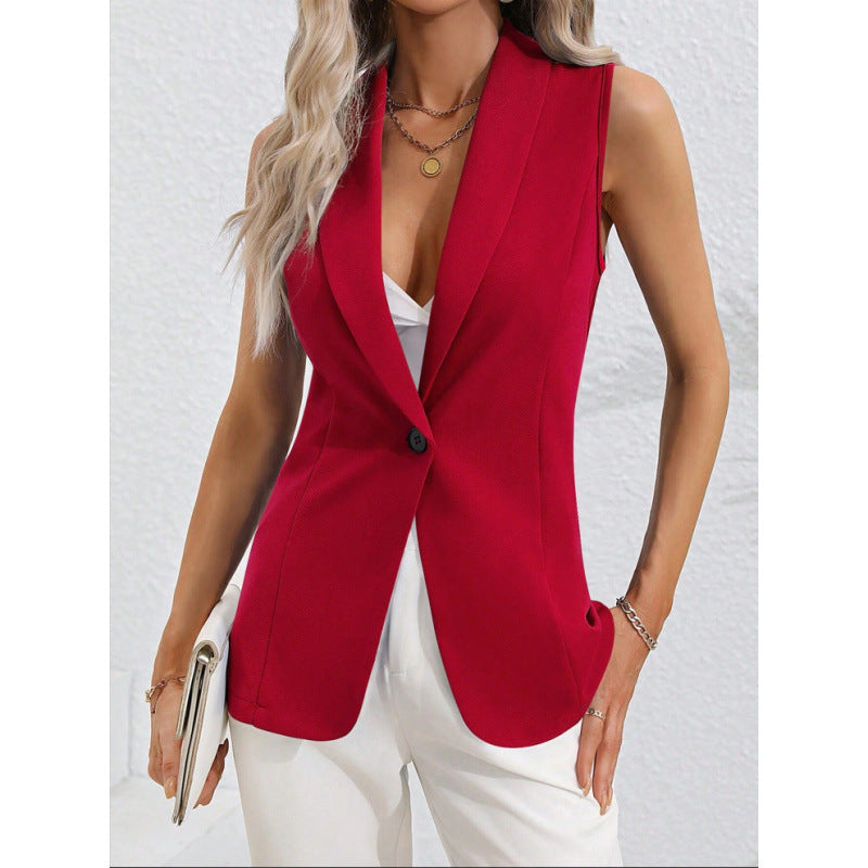 Damen Strickjacke Weste – Taillierter Schnitt – Rundhals – Ein-Knopf-Verschluss