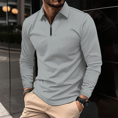 Herren Sport Langarmshirt – Slim Fit – Stretchmaterial – Atmungsaktiver Reißverschlusskragen