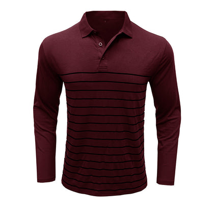Herren Polohemd Langarm – Slim Fit – Strickstoff – Elegantes Streifenmuster