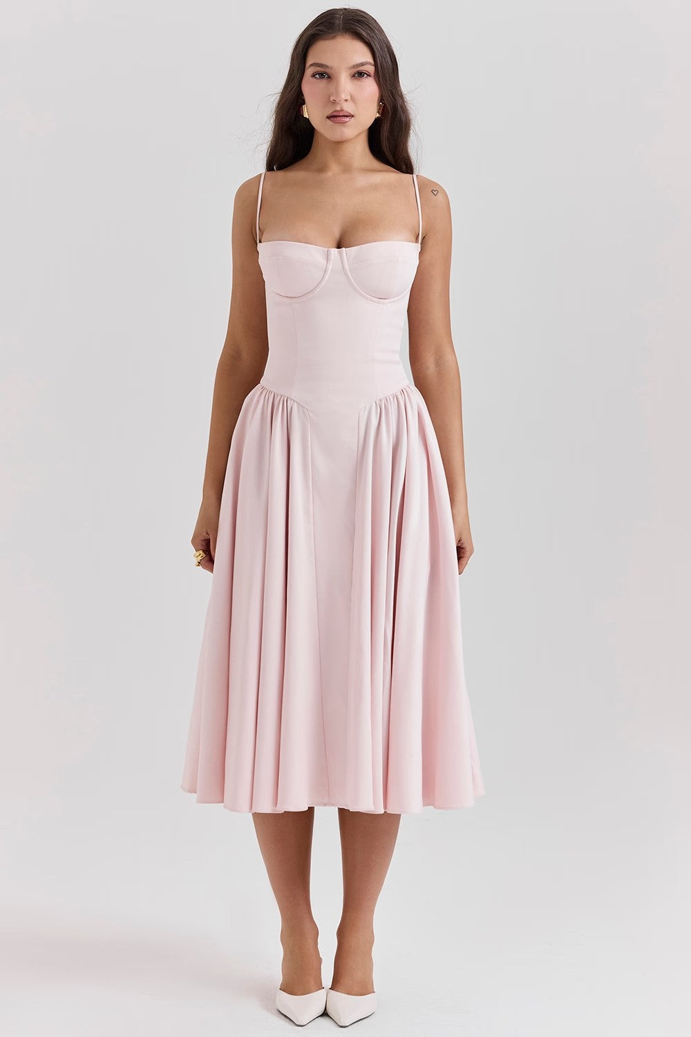 Damen Midikleid – Eleganter Schnitt – Spaghettiträger – Faltenrock – Luxury Fabric