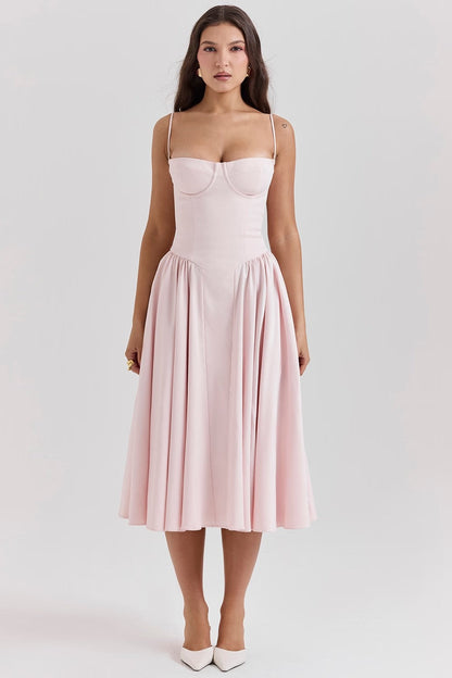 Damen Midikleid – Eleganter Schnitt – Spaghettiträger – Faltenrock – Luxury Fabric