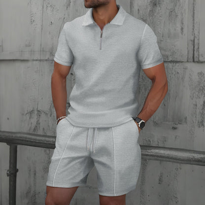 Herren Set – Poloshirt & Shorts – Baumwollmix – Regular Fit – Reißverschlusskragen – Kurzarm