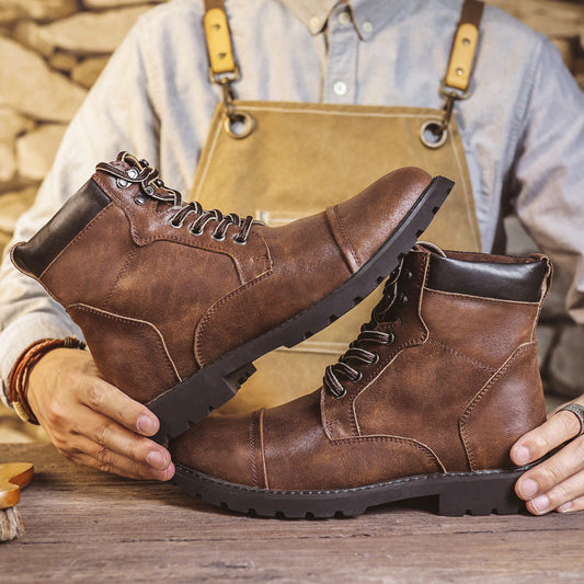 Herren Stiefeletten – Lederoptik – Schnürung – Gepolsterter Schaft – Profilsohle