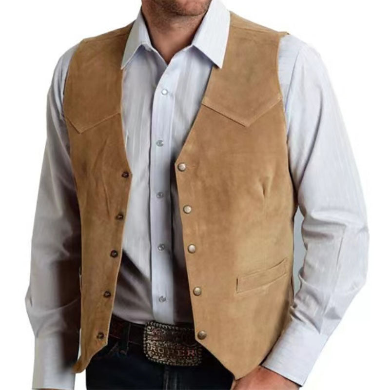 Herren Weste – Slim Fit – Veloursoptik – Knopfleiste – Westernstil