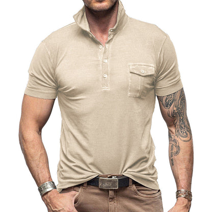 Herren Poloshirt – Slim Fit – Stehkragen – Brusttasche – Atmungsaktive Baumwolle