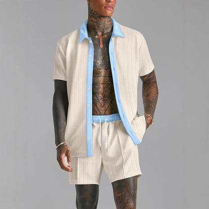 Herren Set aus Hemd und Shorts – Relaxed Fit – Atmungsaktive Mischung – Kurzarm – Elastischer Bund