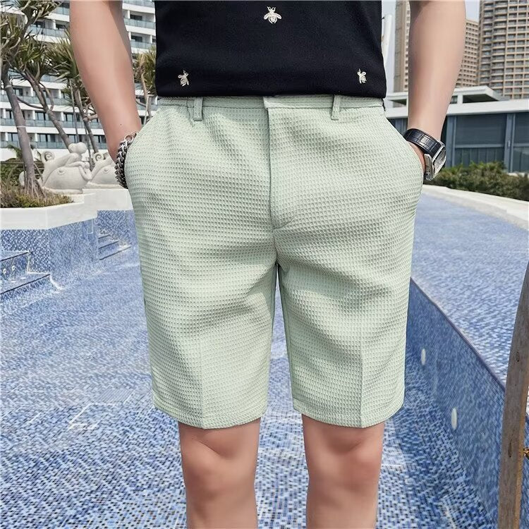 Herren Shorts – Slim Fit – Strukturierter Stoff – Knielang – Mit Gürtel­schlaufen