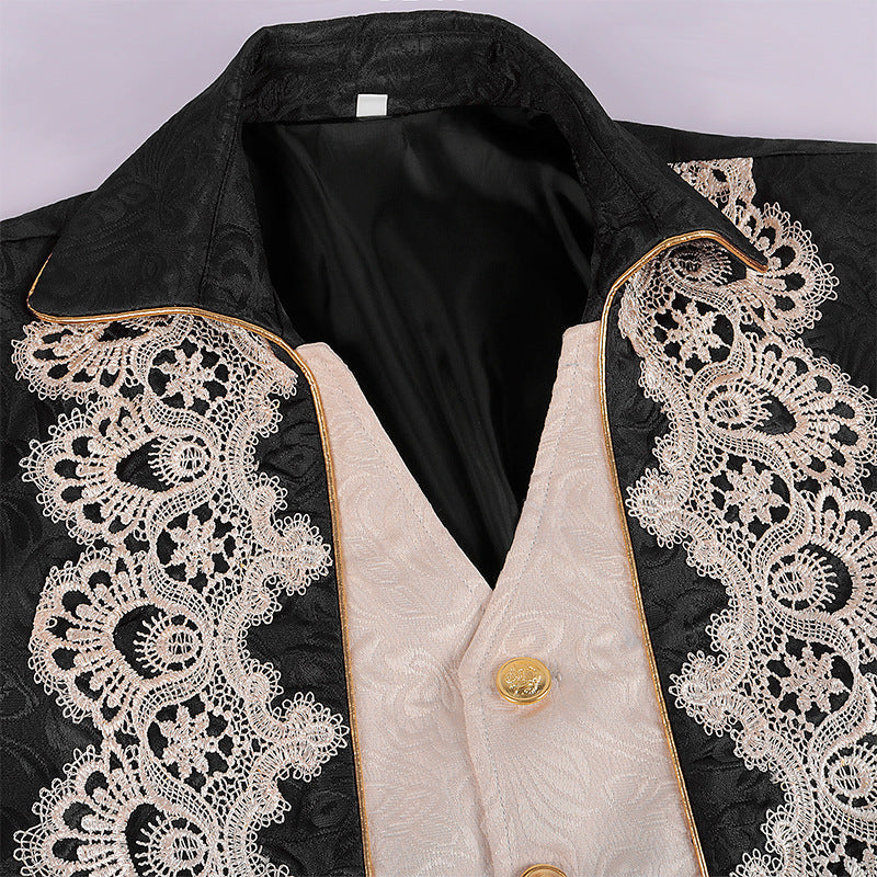 Herren Mantel – Mittelalter Stil – Strukturierter Schnitt – Goldknöpfe & Spitze