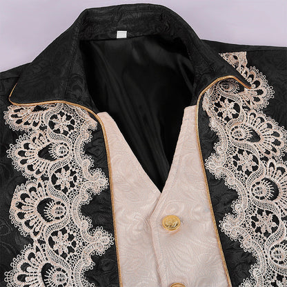 Herren Mantel – Mittelalter Stil – Strukturierter Schnitt – Goldknöpfe & Spitze