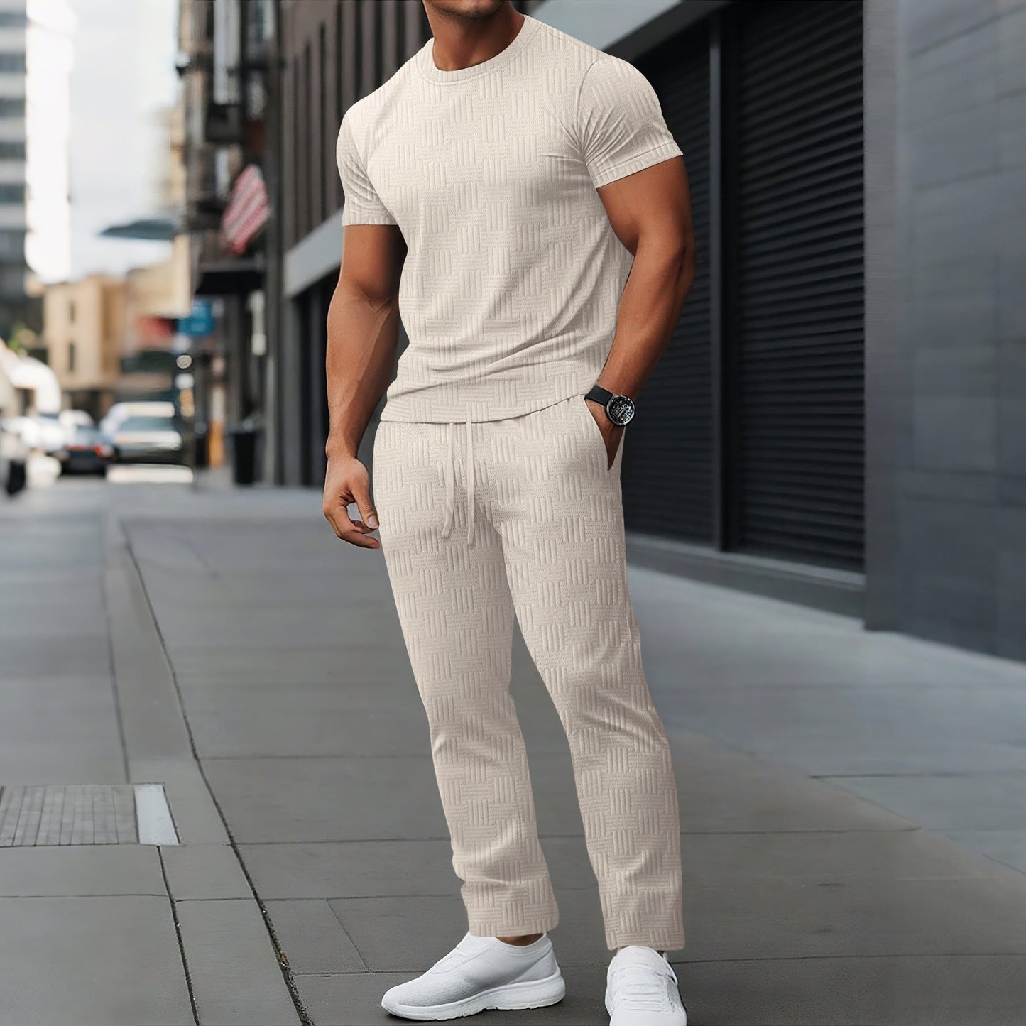 Herren Trainingsanzug – Slim Fit –Strukturmuster