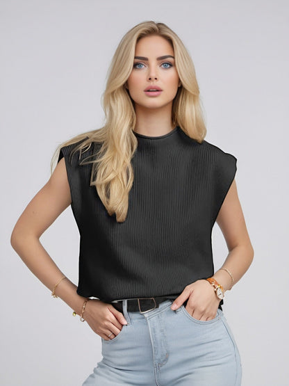 Damen Rollkragenpullover Ärmellos – Wollmischung – Lockerer Schnitt – Gerippte Struktur