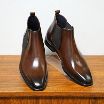 Herren Chelsea Boots – Glattes Leder – Knöchelhoch – Elastische Einsätze – Slip-On