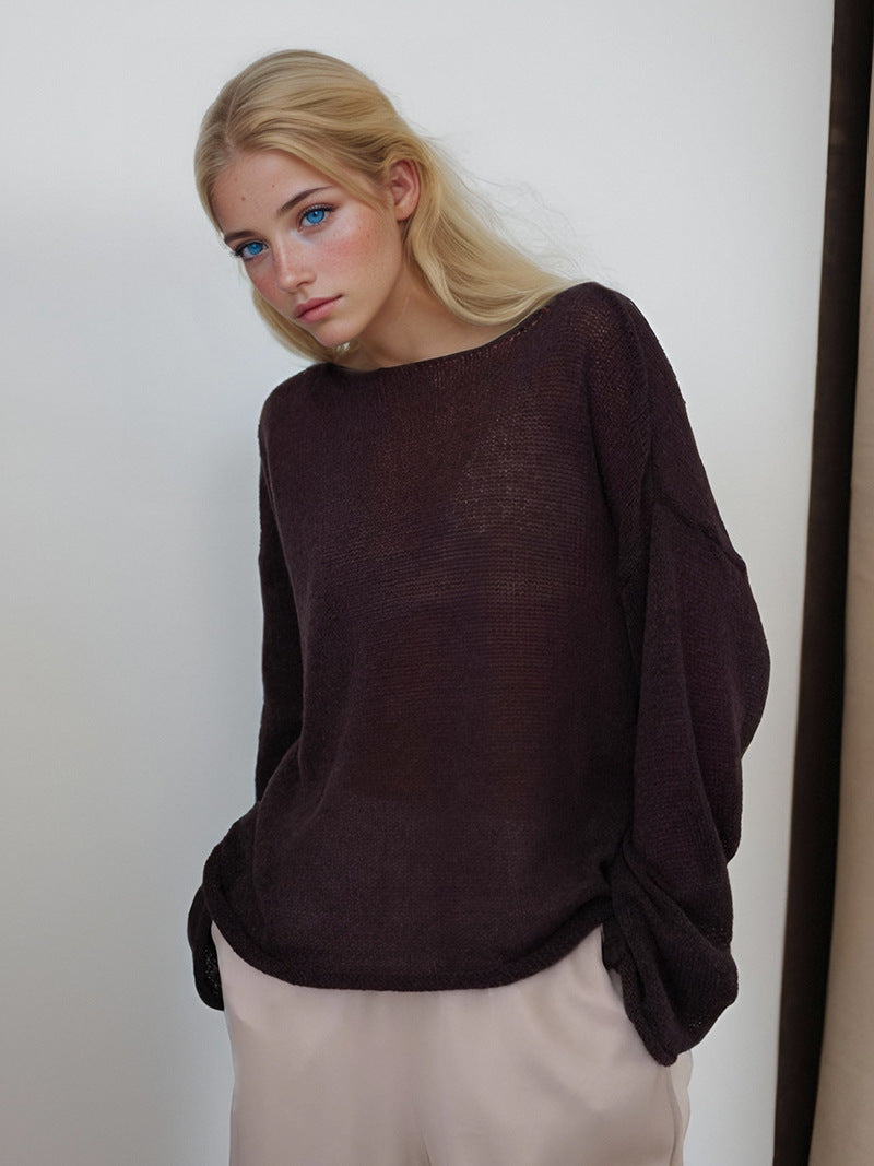 Damen Strickpullover – Leichtes Oversize Design – Lange Ärmel – Rundhalsausschnitt Casual