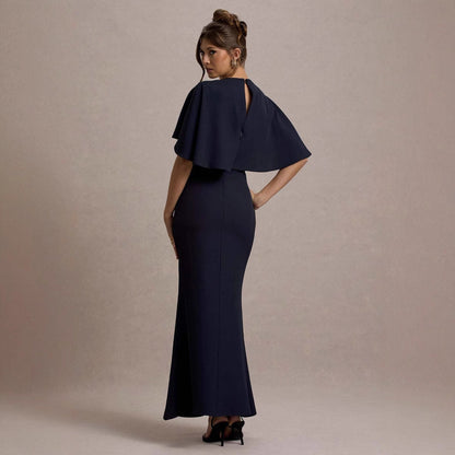 Damen Maxikleid – Figurbetont – Luxusstoff – Raffung – Schlüssellochausschnitt