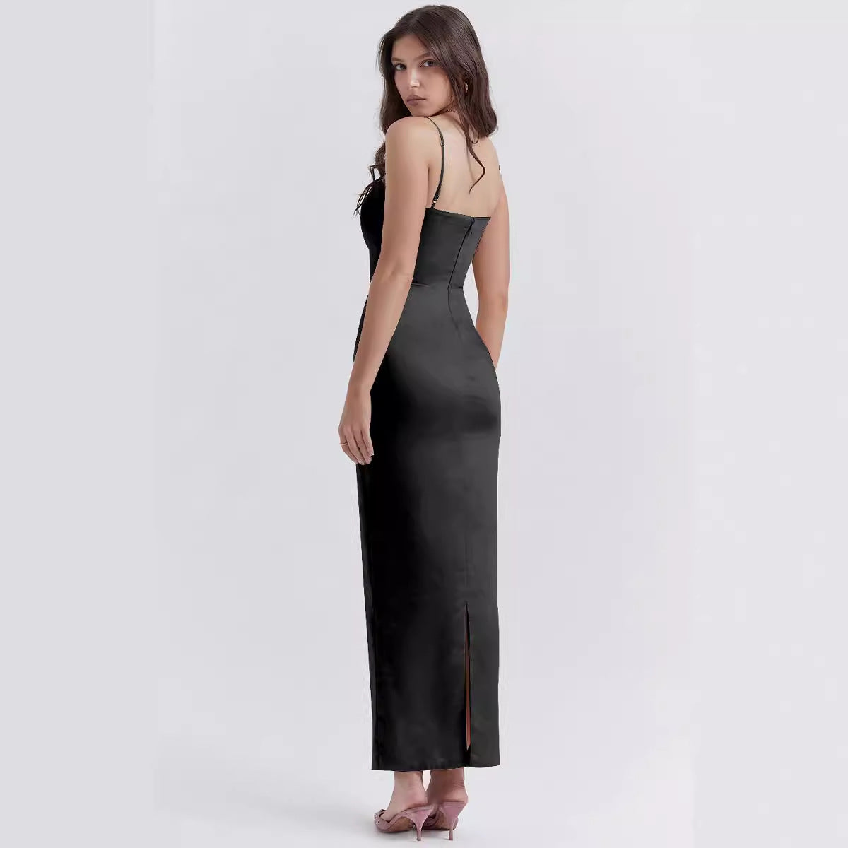 Damen Maxikleid – Figurbetont – Satinähnlicher Glanz – Ärmellos mit Trägern