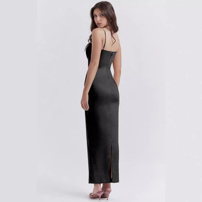 Damen Maxikleid – Figurbetont – Satinähnlicher Glanz – Ärmellos mit Trägern
