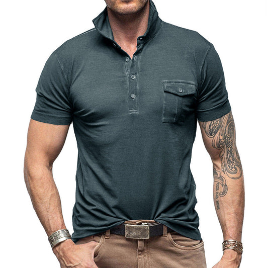 Herren Poloshirt – Slim Fit – Stehkragen – Brusttasche – Atmungsaktive Baumwolle