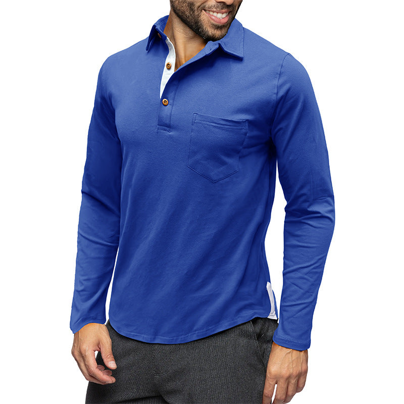 Herren Langarm Poloshirt – Slim Fit – Atmungsaktiv – Brusttasche – Stretch Baumwolle