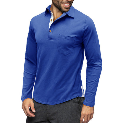 Herren Langarm Poloshirt – Slim Fit – Atmungsaktiv – Brusttasche – Stretch Baumwolle