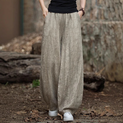 Damenhose – Lockerer Schnitt – Linnen-Baumwollmix – Elastischer Bund – Laternschnitt