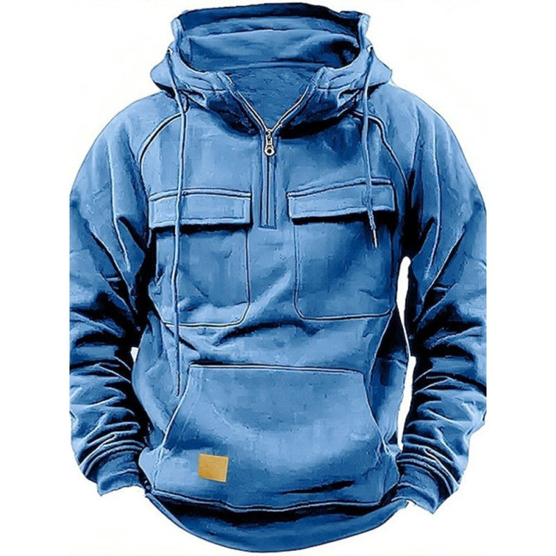 Herren Hoodie – Oversize Passform – Cottonmix – Half-Zip – Utility- und Kängurutaschen