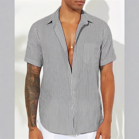 Herren Freizeithemd – Relaxed Fit – Kurzarm – Gestreift – Atmungsaktives Gewebe