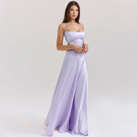 Damen Abendkleid – A-Linie – Luxusstoff – Spaghettiträger – Cut-Out Taille – Lang