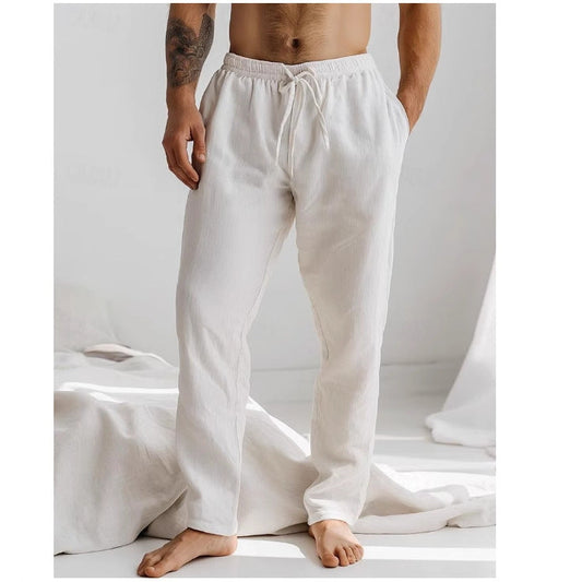 Herren Freizeithose – Lockerer Schnitt – Atmungsaktive Naturfaser – Lang – Kordelzug