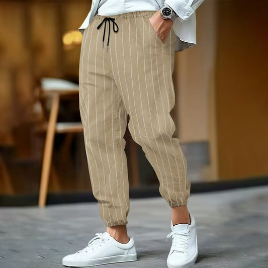 Herren Freizeithose – Lockerer Schnitt – Baumwollmix – Elastikbund mit Kordelzug