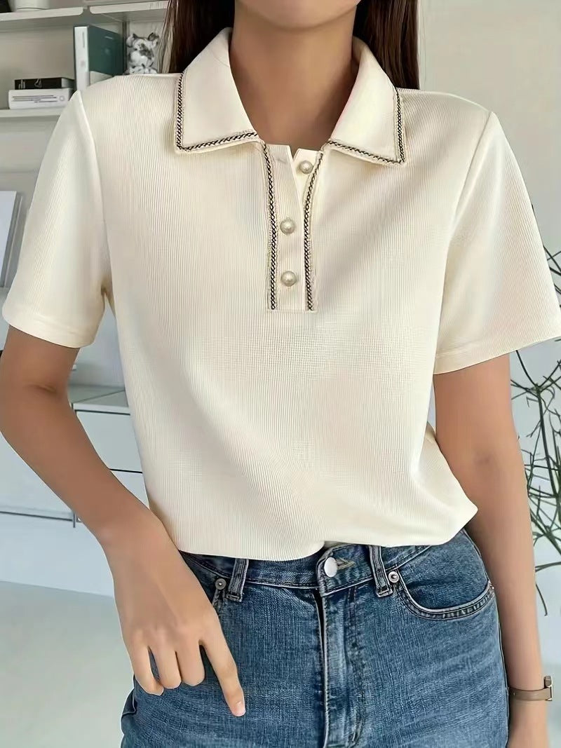 Damen Poloshirt – Slim Fit – Baumwollstrick – Kurzarm – Kontrastnähte am Kragen
