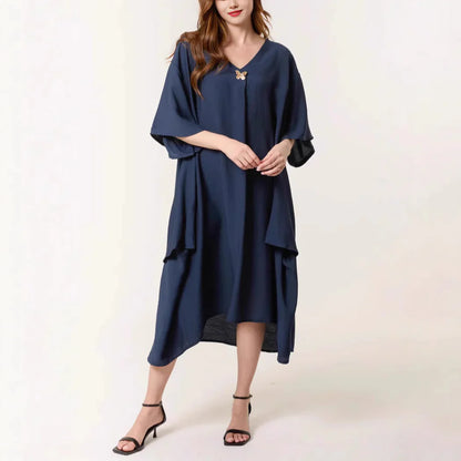 Damen Tunika Kleid – Lockerer Schnitt – V-Ausschnitt – Maxi Länge – Atmungsaktives Gewebe