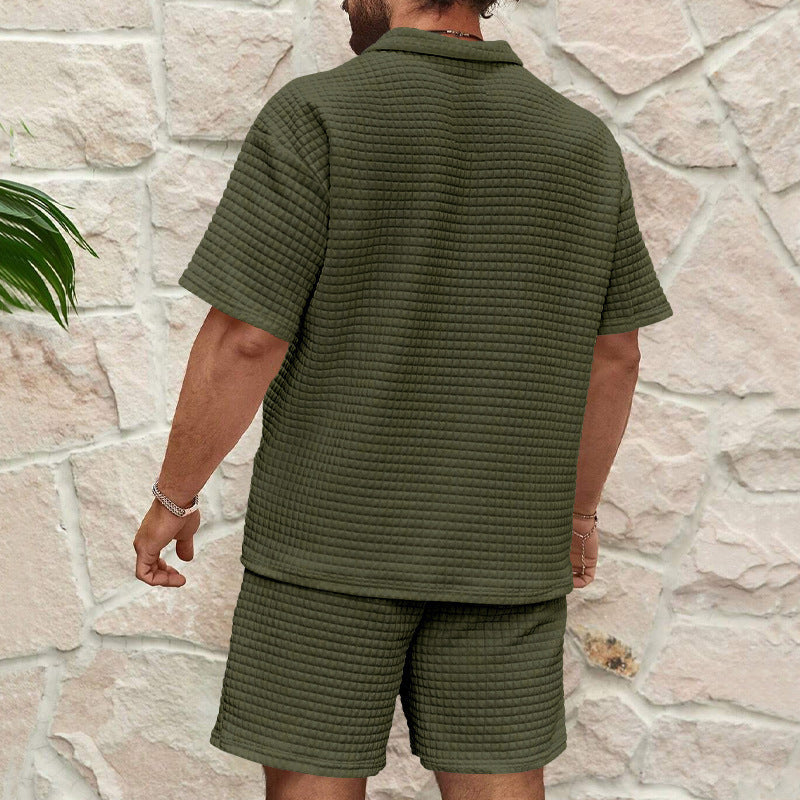 Herren Freizeitset – Naturfasern – Relaxed Fit – Zipper Shirt mit Shorts