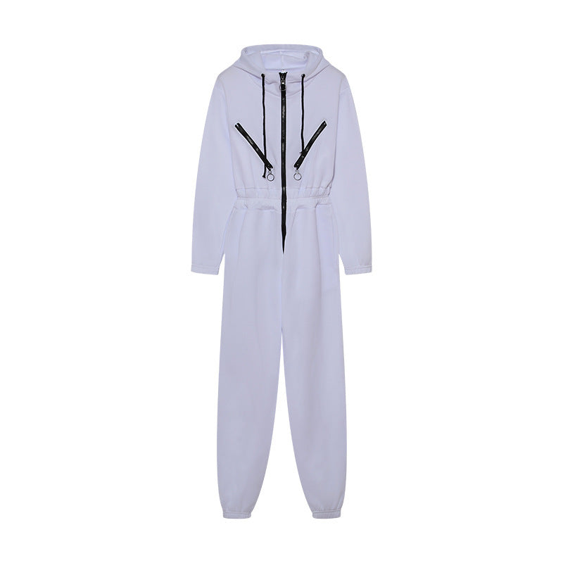 Damen Jumpsuit – Relaxed Fit – Baumwollmix – Kapuze – Reißverschluss – Bündchenabschluss